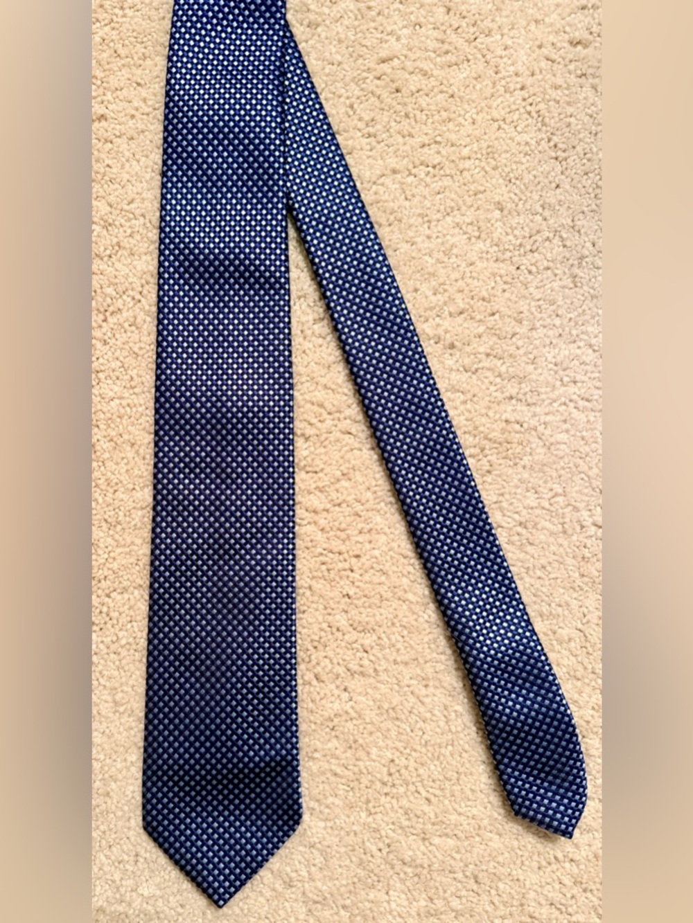 BOSS Italy Blue-Black-White Jacquard-Woven Geometric 100% Silk Men’s Necktie